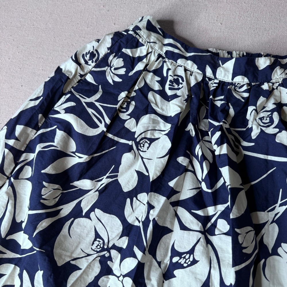 A New Day Womens XS Navy Blue White Floral Cotton Midi A-Line Skirt Pockets